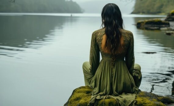 ragazza triste sul lago